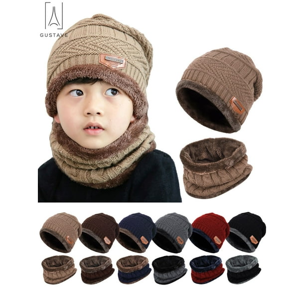 Girls Knitted Earflaps Hat Children Thicken Fleece Lining Cap Winter